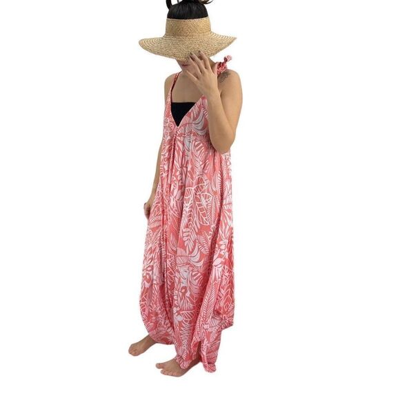 Po`a‘lima Coral White Tropical Floral Boho Wide Leg Beach Summer Romper - Picture 5 of 15